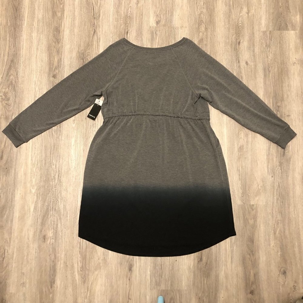 NWT Torrid Size 2 Off-Shoulder Skater Dress French Terry Heather Grey Dip Dye - Picture 8 of 16